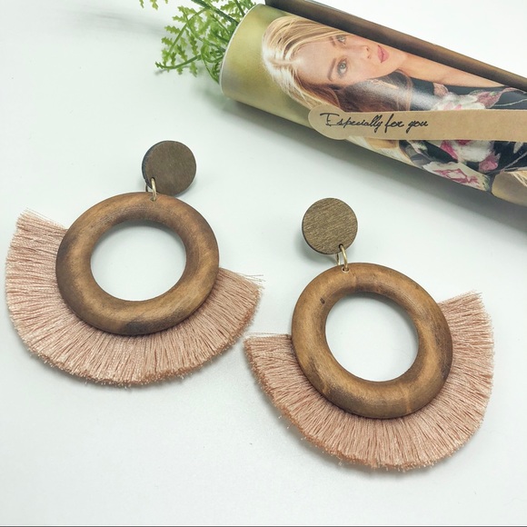 MischkaPu Jewelry - LAST 1! WOOD PINK TASSEL HOOPS (E6)
